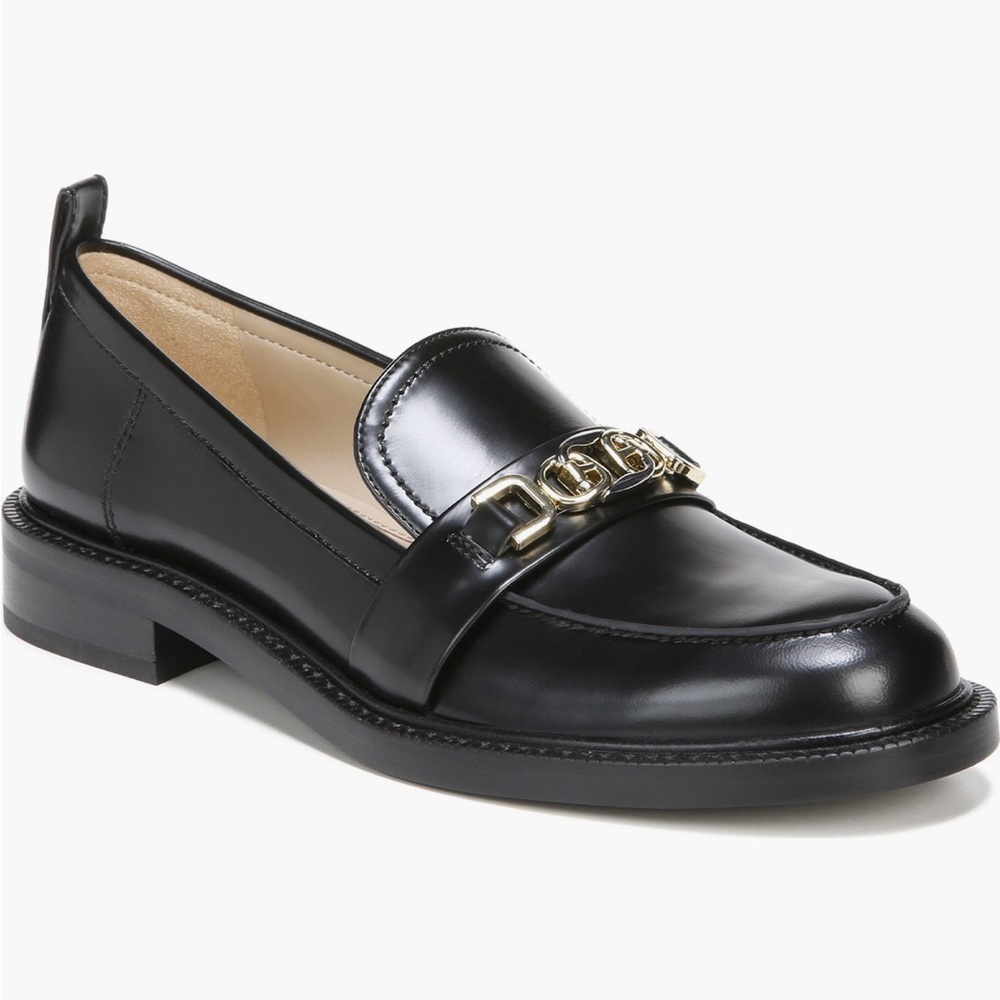 Sam Edelman Christy Loafer Women's Black Leather Loafers with Gold Chain Size 10